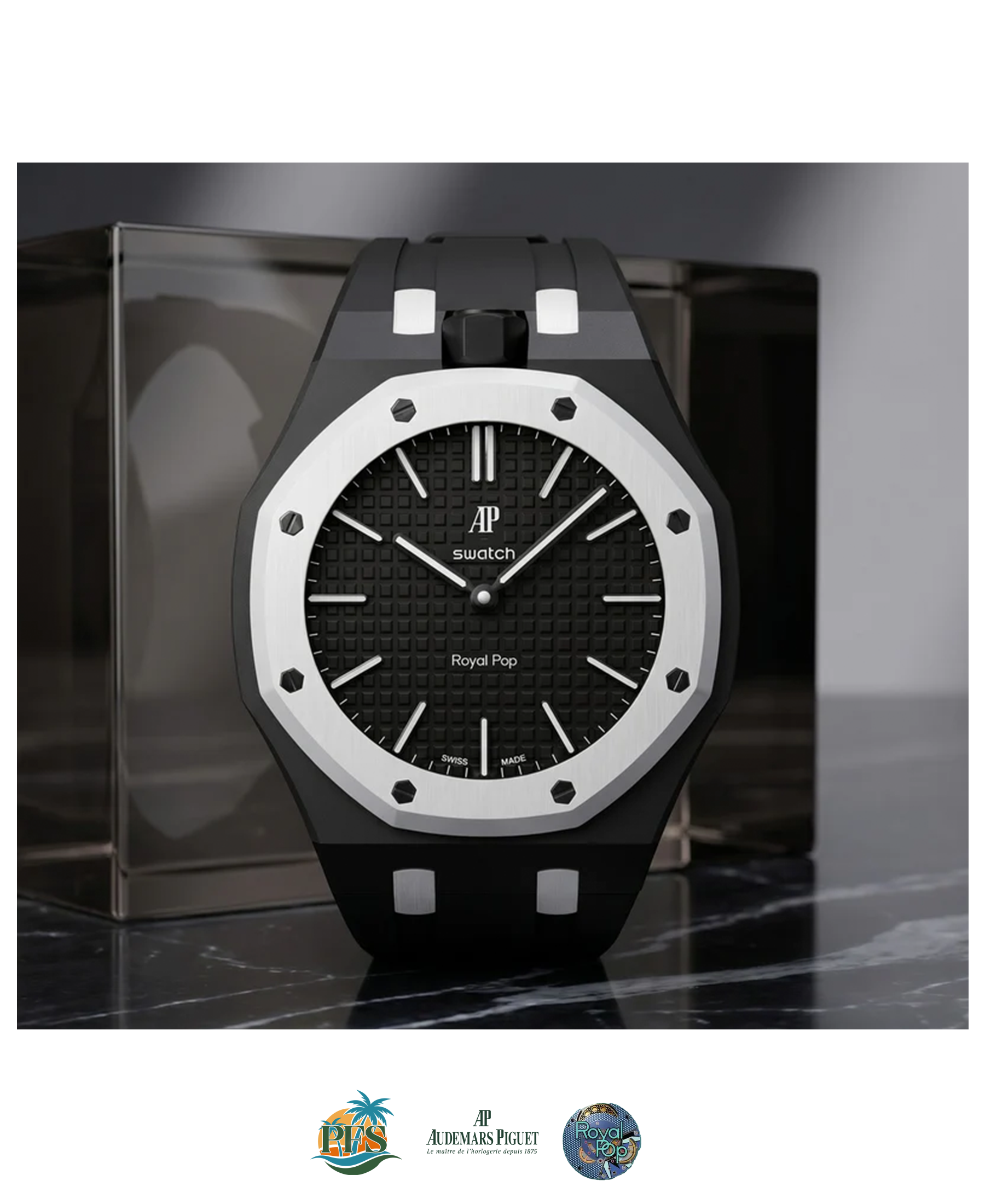 Ocho Negro [Swatch x AP Royal Pop] with Rubber Case-Strap