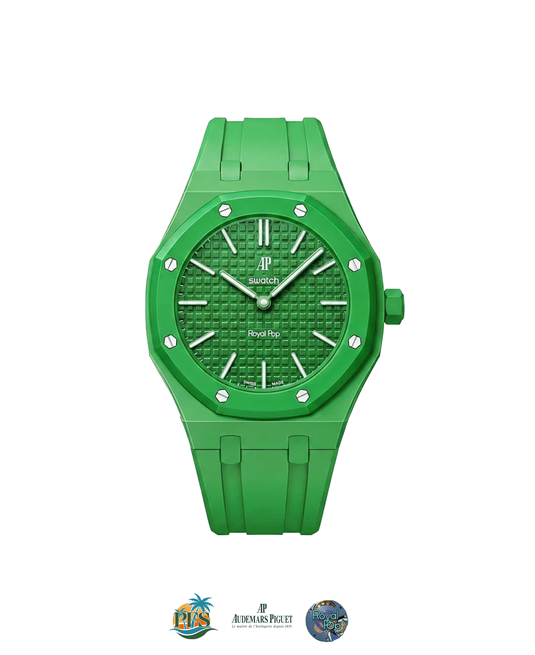 Green Eight Swatch x AP Royal Pop with Rubber Case-Strap