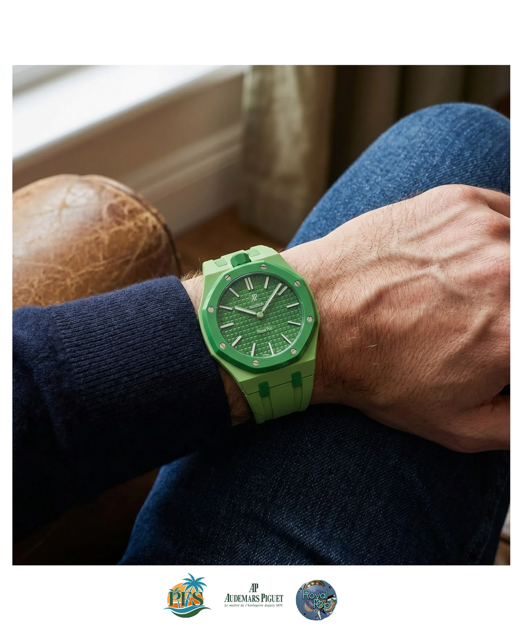 Green Eight Swatch x AP Royal Pop with Rubber Case-Strap