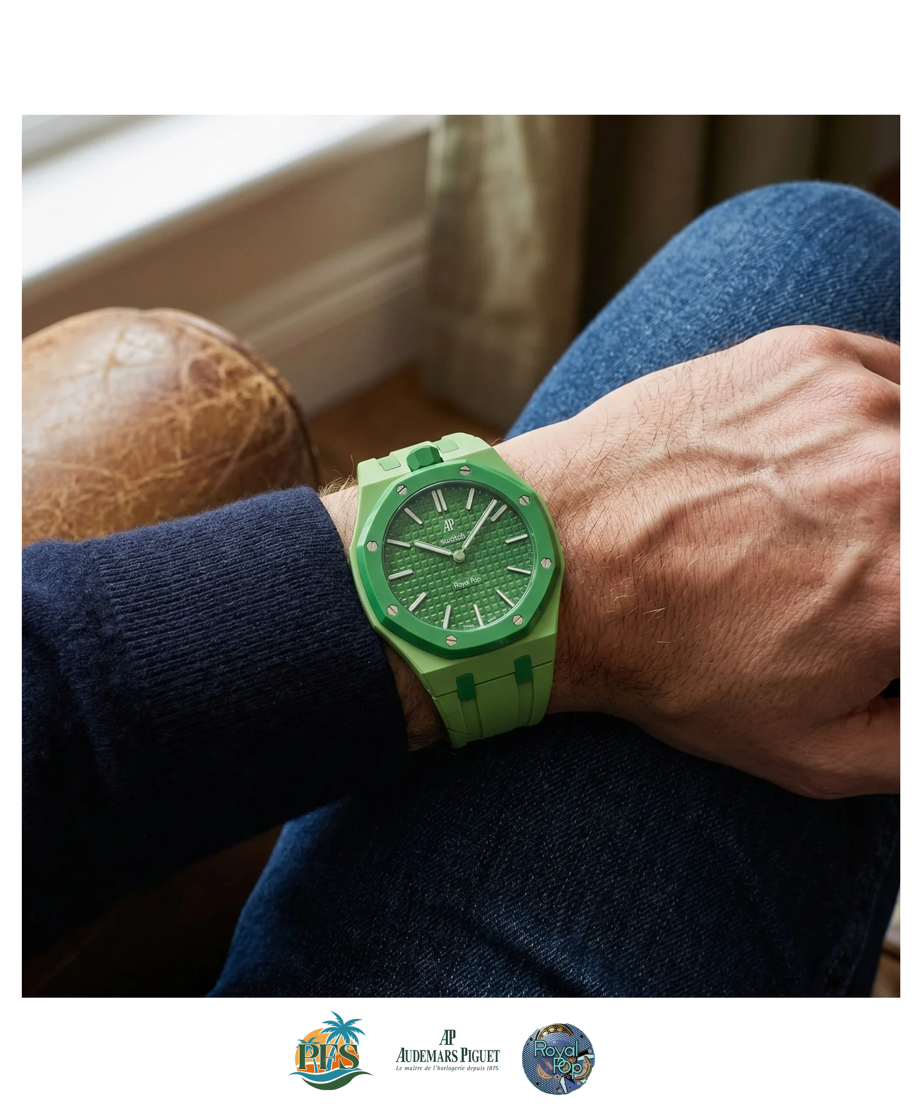 Green Eight Swatch x AP Royal Pop with Rubber Case-Strap