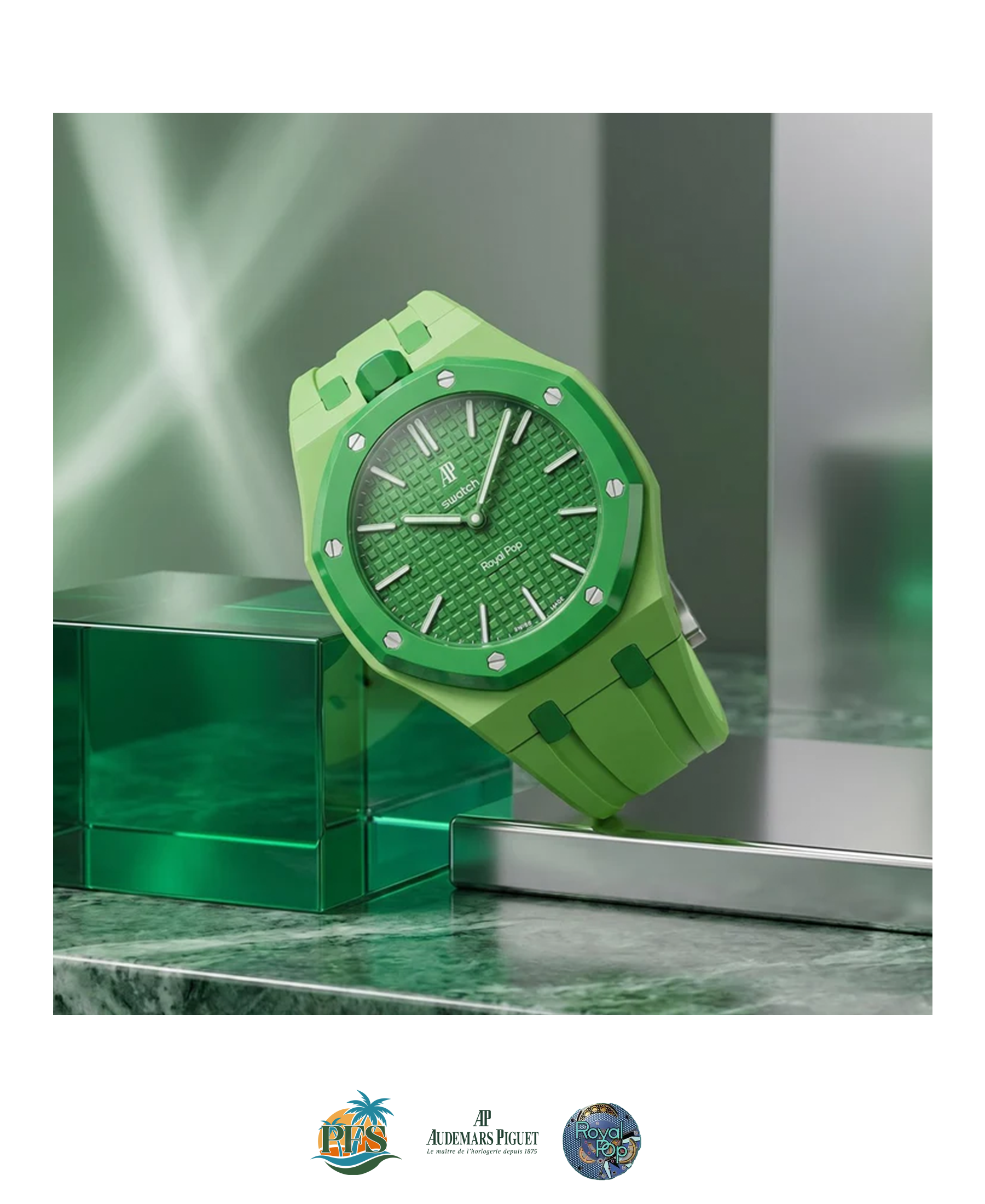 Green Eight Swatch x AP Royal Pop with Rubber Case-Strap