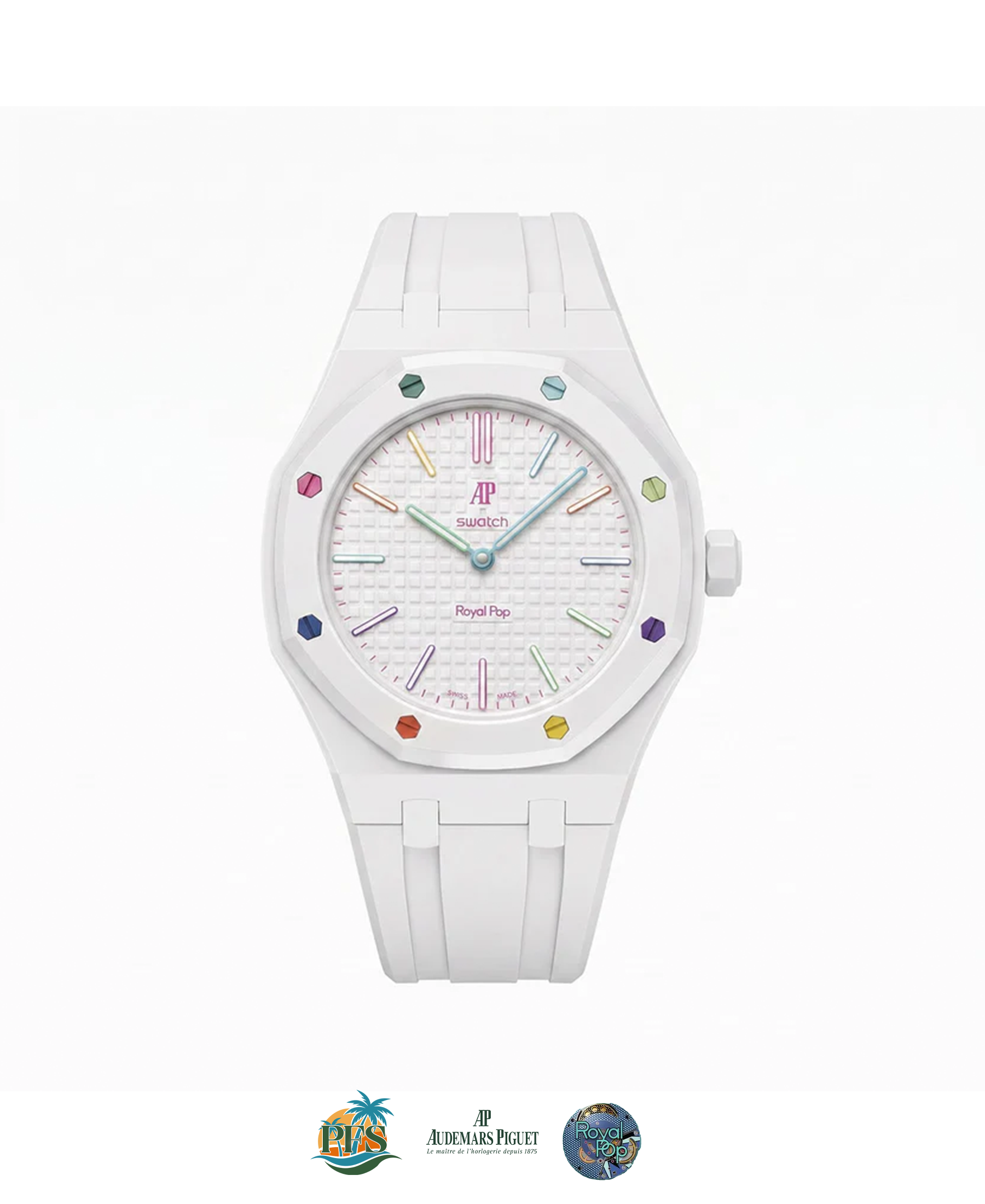 Huit Blanc [Swatch x AP Royal Pop] with Rubber Case-Strap