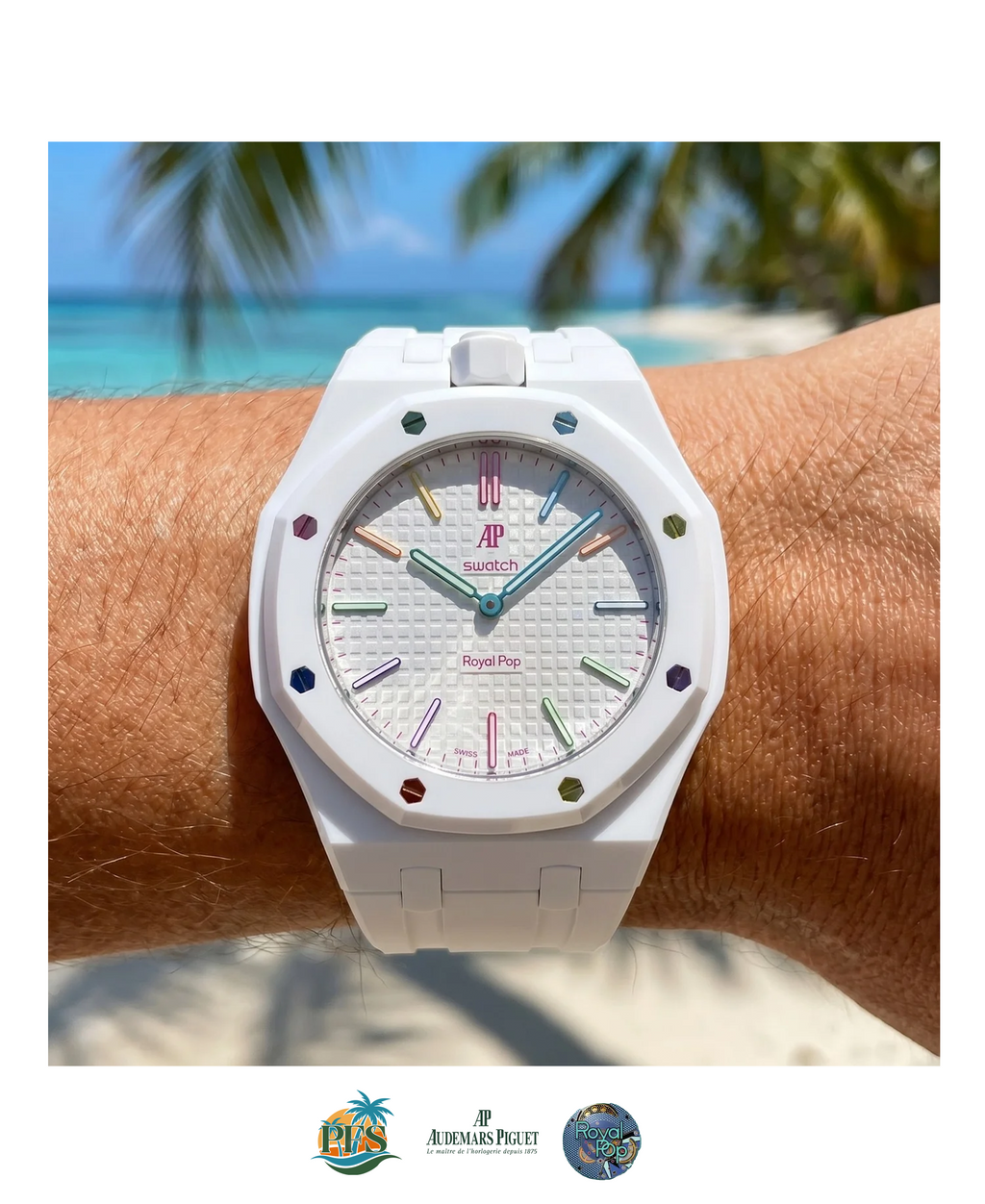 Huit Blanc [Swatch x AP Royal Pop] with Rubber Case-Strap