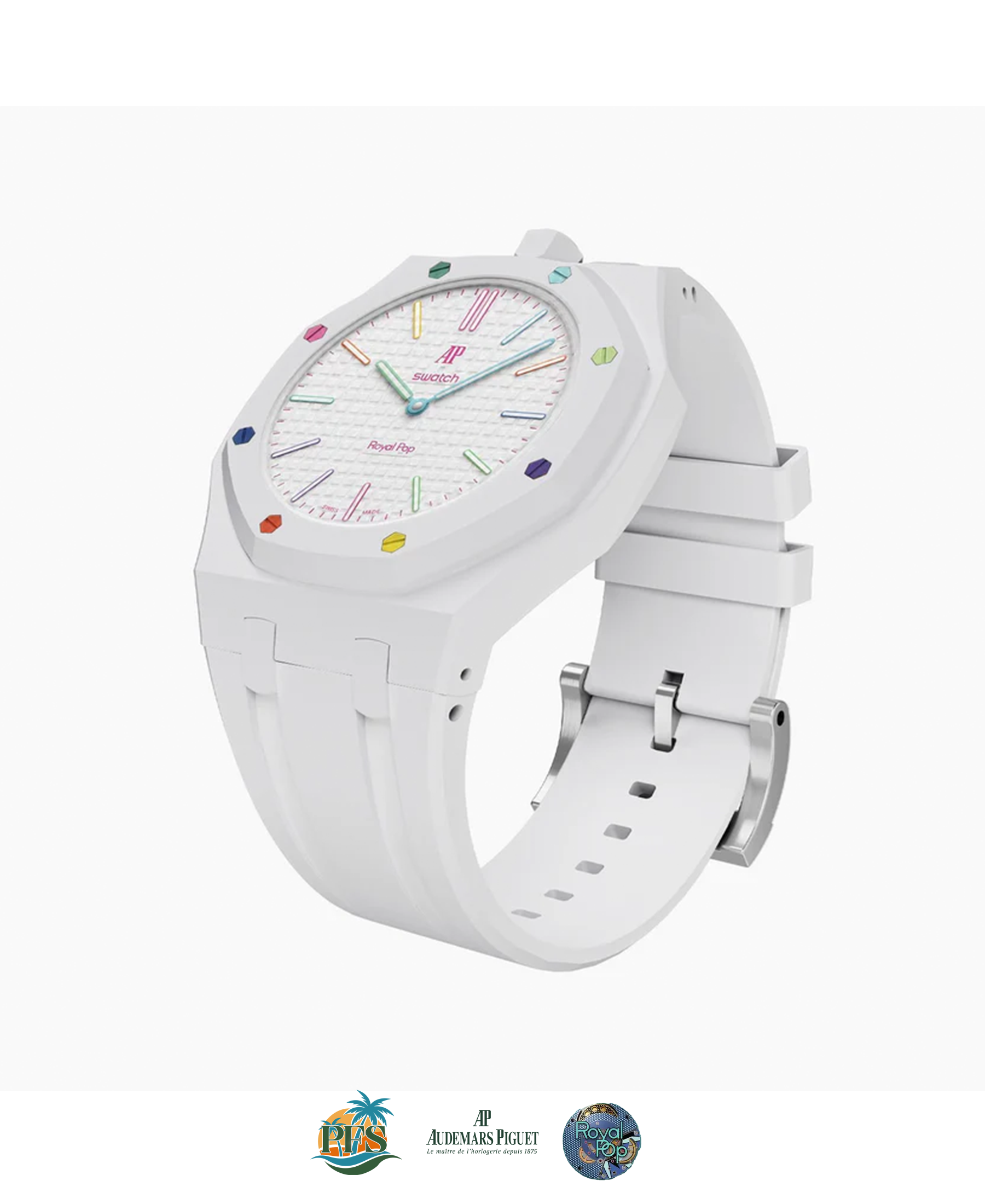 Huit Blanc [Swatch x AP Royal Pop] with Rubber Case-Strap